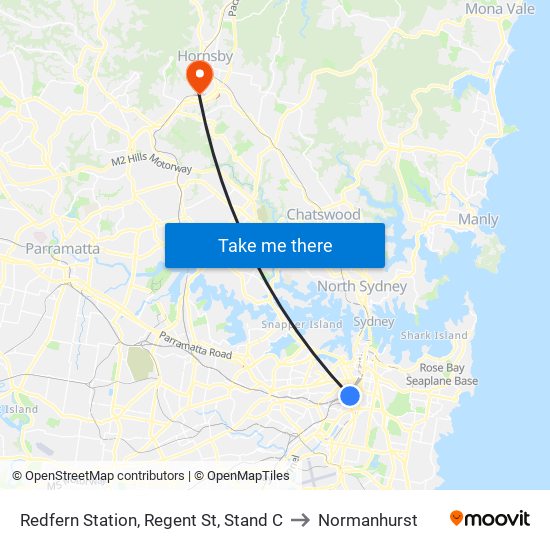 Redfern Station, Regent St, Stand C to Normanhurst map