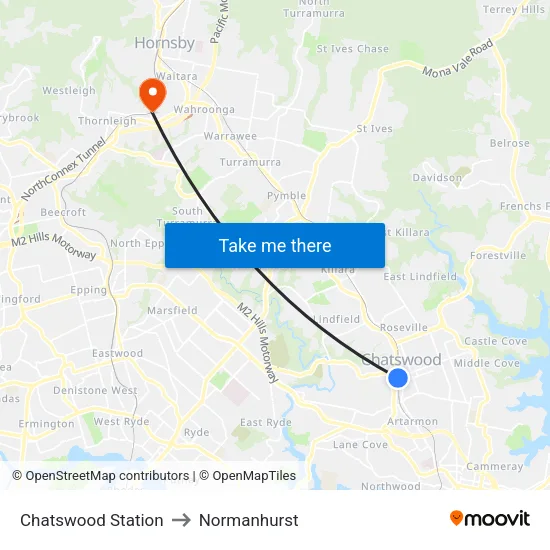 Chatswood Station to Normanhurst map
