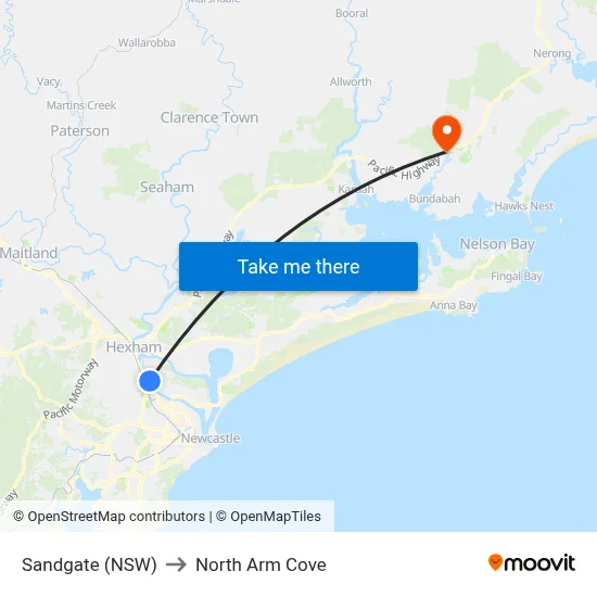 Sandgate (NSW) to North Arm Cove map