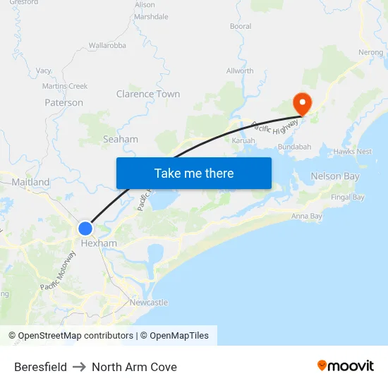 Beresfield to North Arm Cove map