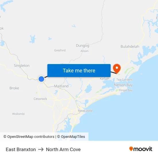 East Branxton to North Arm Cove map