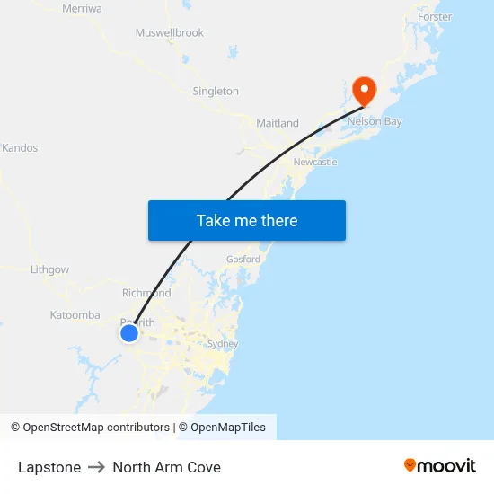 Lapstone to North Arm Cove map