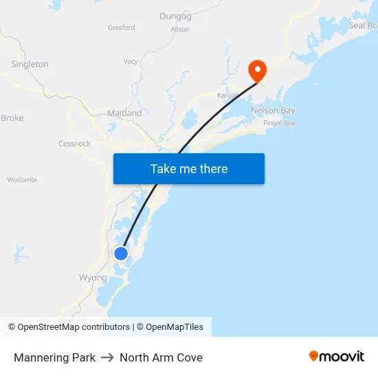 Mannering Park to North Arm Cove map