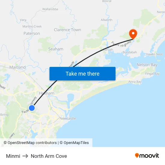 Minmi to North Arm Cove map