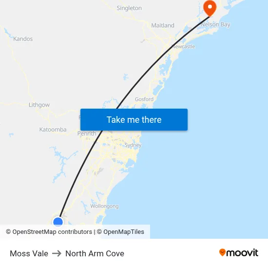 Moss Vale to North Arm Cove map