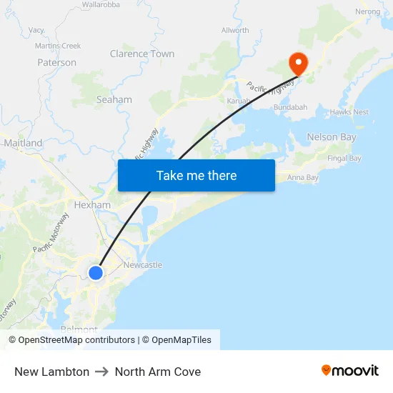 New Lambton to North Arm Cove map