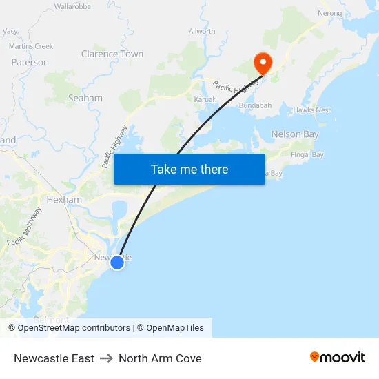 Newcastle East to North Arm Cove map