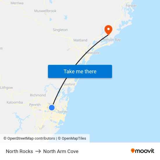 North Rocks to North Arm Cove map