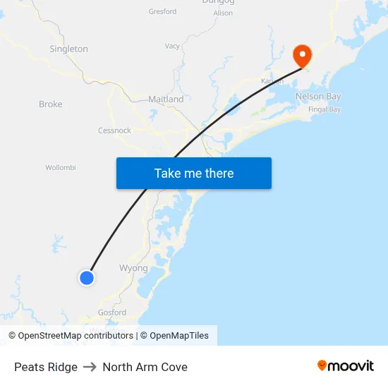 Peats Ridge to North Arm Cove map