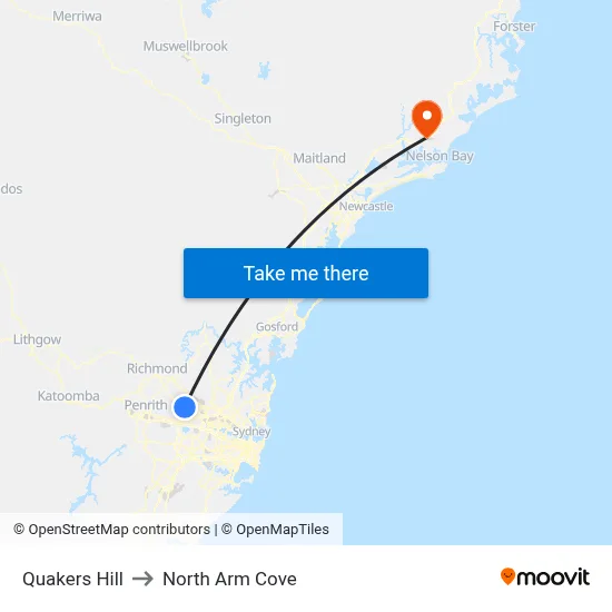 Quakers Hill to North Arm Cove map