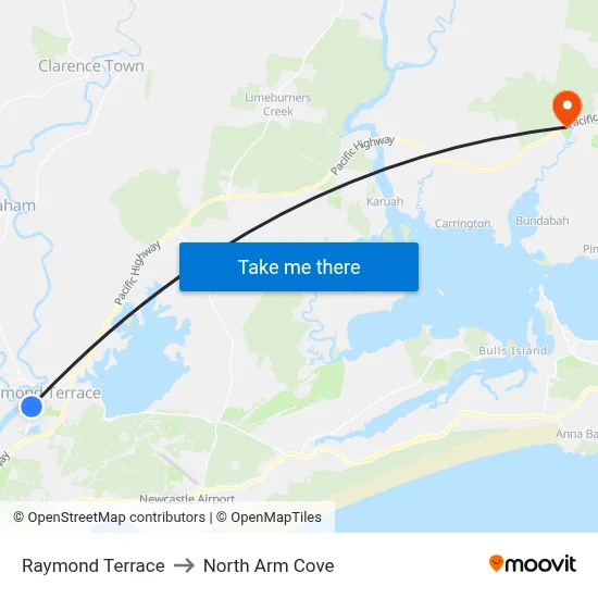 Raymond Terrace to North Arm Cove map