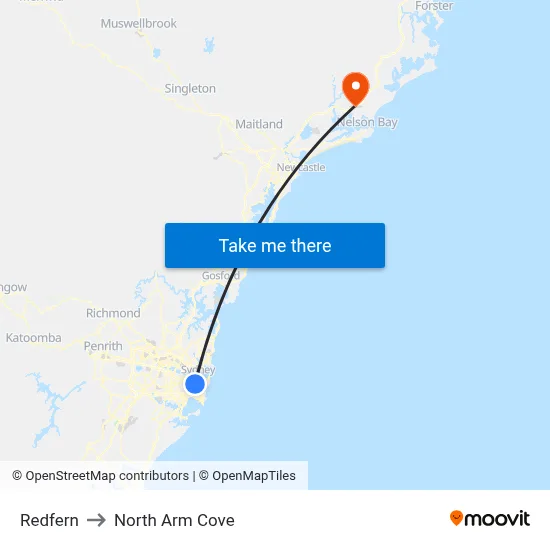 Redfern to North Arm Cove map