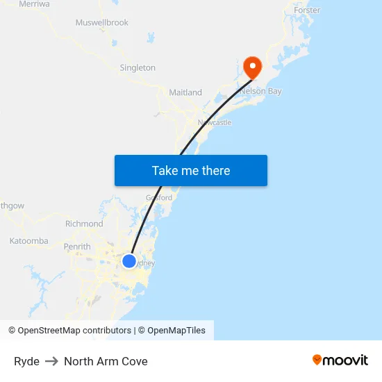 Ryde to North Arm Cove map