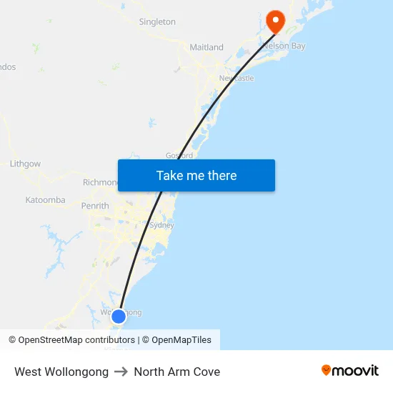 West Wollongong to North Arm Cove map