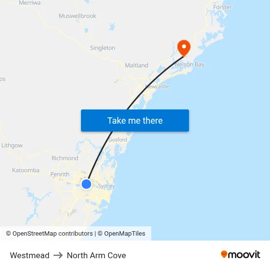 Westmead to North Arm Cove map