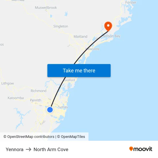 Yennora to North Arm Cove map