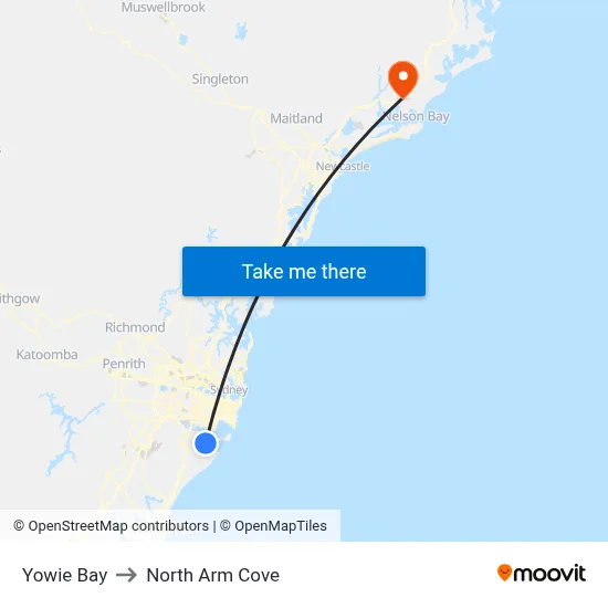 Yowie Bay to North Arm Cove map
