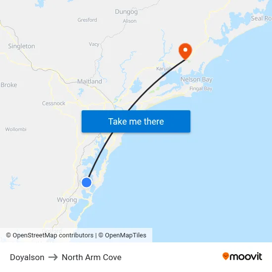 Doyalson to North Arm Cove map