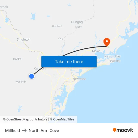 Millfield to North Arm Cove map