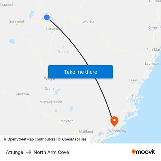 Attunga to North Arm Cove map