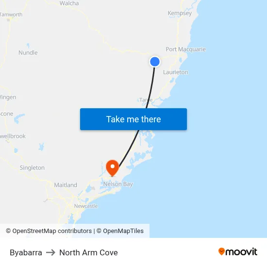 Byabarra to North Arm Cove map