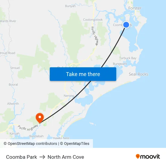 Coomba Park to North Arm Cove map