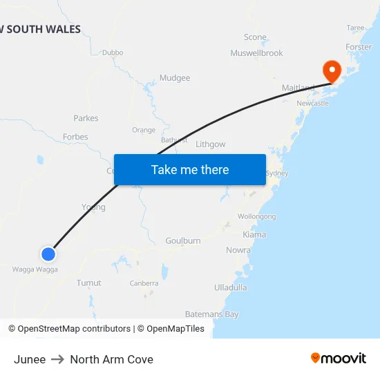 Junee to North Arm Cove map