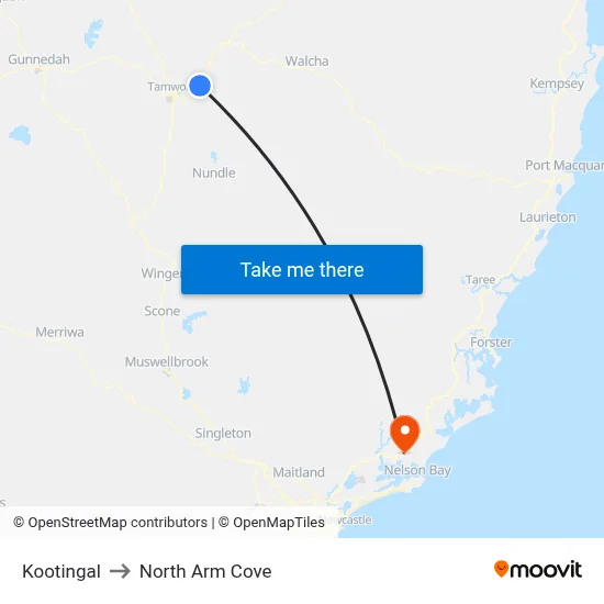 Kootingal to North Arm Cove map