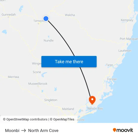 Moonbi to North Arm Cove map