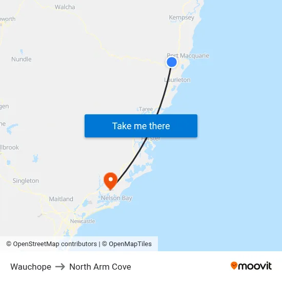 Wauchope to North Arm Cove map