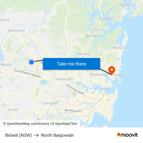 Bidwill (NSW) to North Balgowlah map