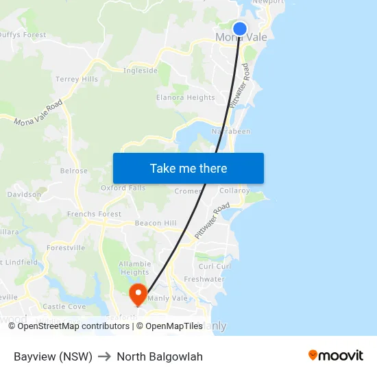 Bayview (NSW) to North Balgowlah map
