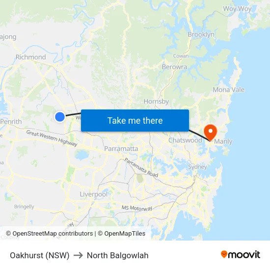 Oakhurst (NSW) to North Balgowlah map