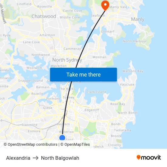 Alexandria to North Balgowlah map