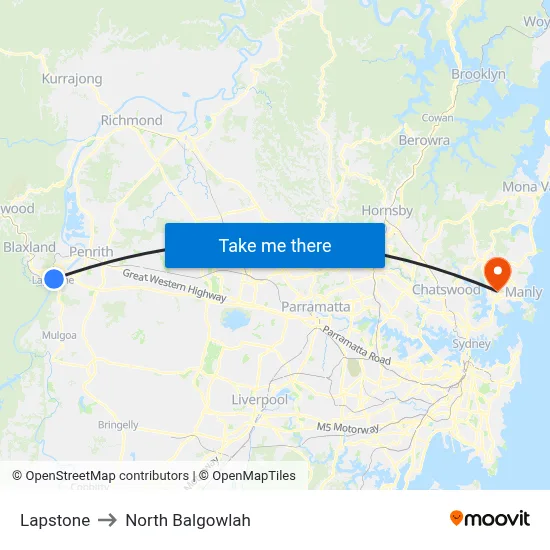 Lapstone to North Balgowlah map