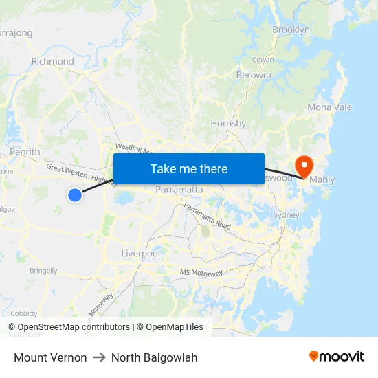 Mount Vernon to North Balgowlah map