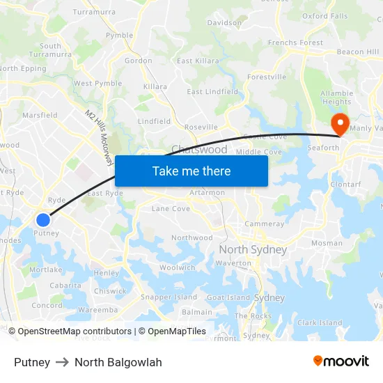 Putney to North Balgowlah map