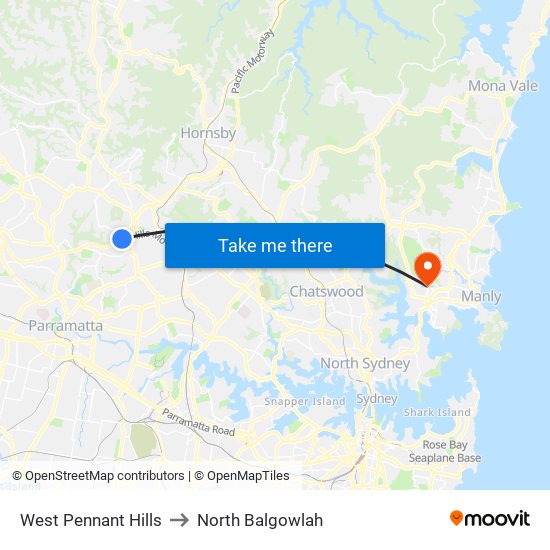 West Pennant Hills to North Balgowlah map