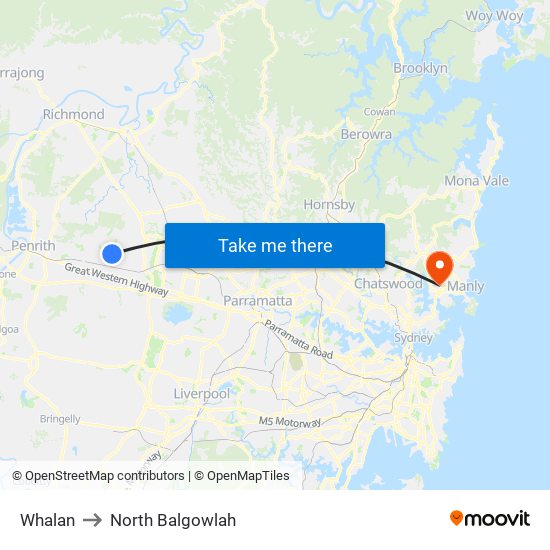 Whalan to North Balgowlah map