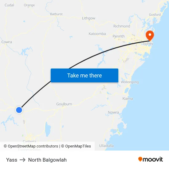 Yass to North Balgowlah map