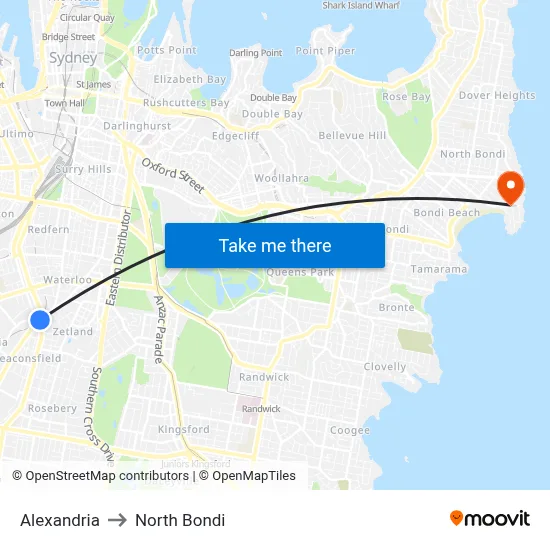 Alexandria to North Bondi map