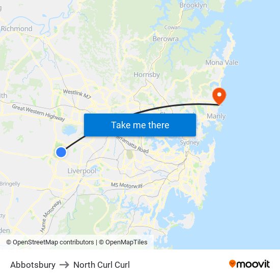 Abbotsbury to North Curl Curl map