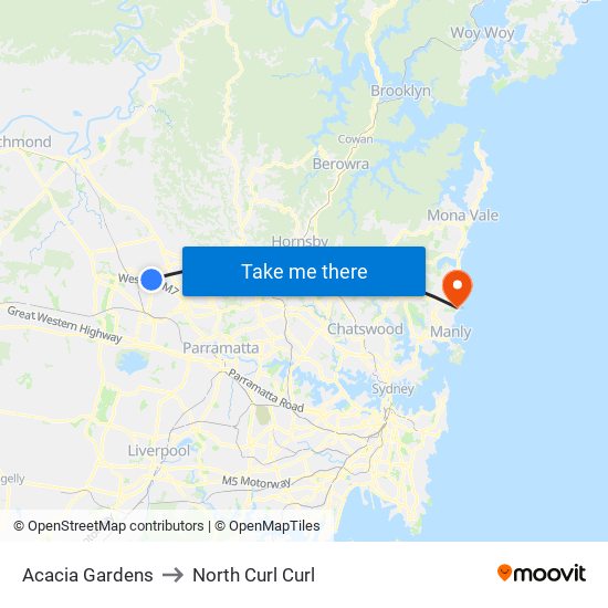 Acacia Gardens to North Curl Curl map