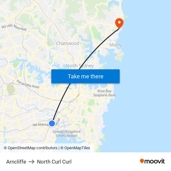 Arncliffe to North Curl Curl map