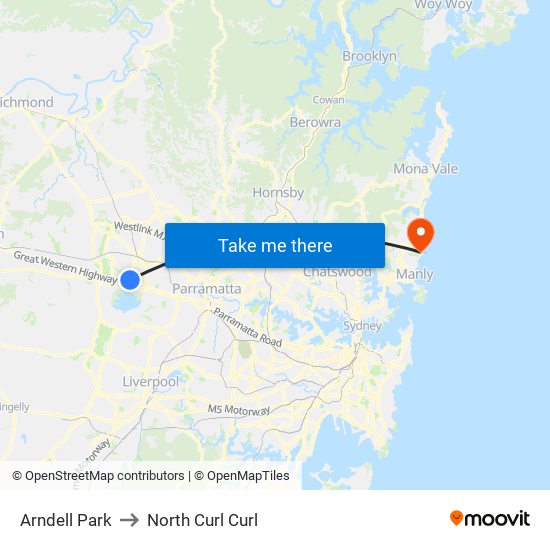 Arndell Park to North Curl Curl map