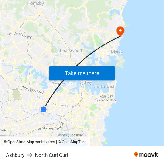 Ashbury to North Curl Curl map