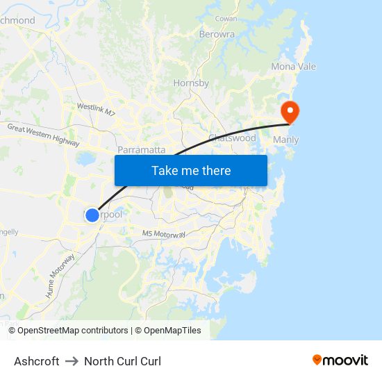 Ashcroft to North Curl Curl map