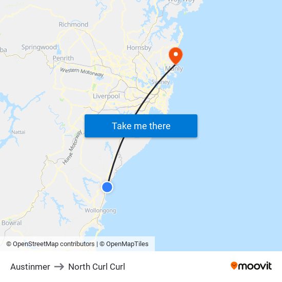 Austinmer to North Curl Curl map