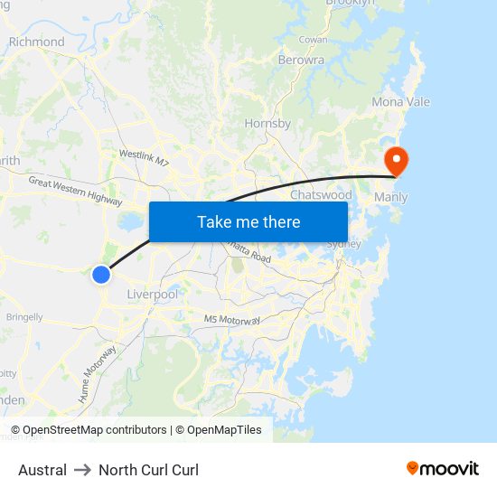 Austral to North Curl Curl map