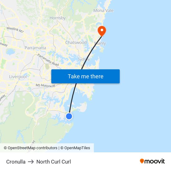 Cronulla to North Curl Curl map